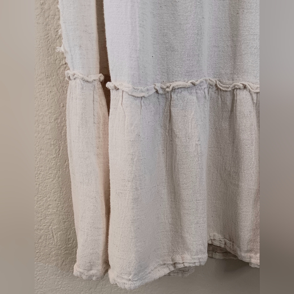 Boho Linen Tiered Sundress XL Cream Beachy Smocking Cottagecore Cowgirl Summer - Picture 6 of 10